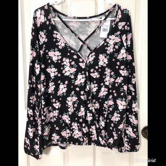 Grayson Threads Tops - Grayson Threads Floral Top Black/Pink Sz L